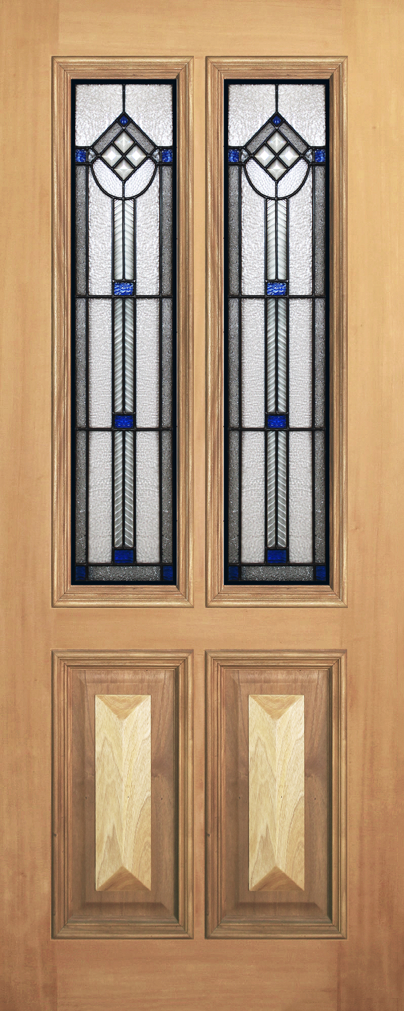 Colonial Cricket bat bollection mould Door with Blue Deco leadlight
