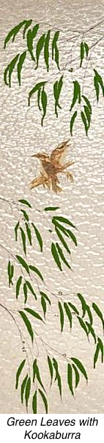 Green leaves with Kookaburra enamel glass