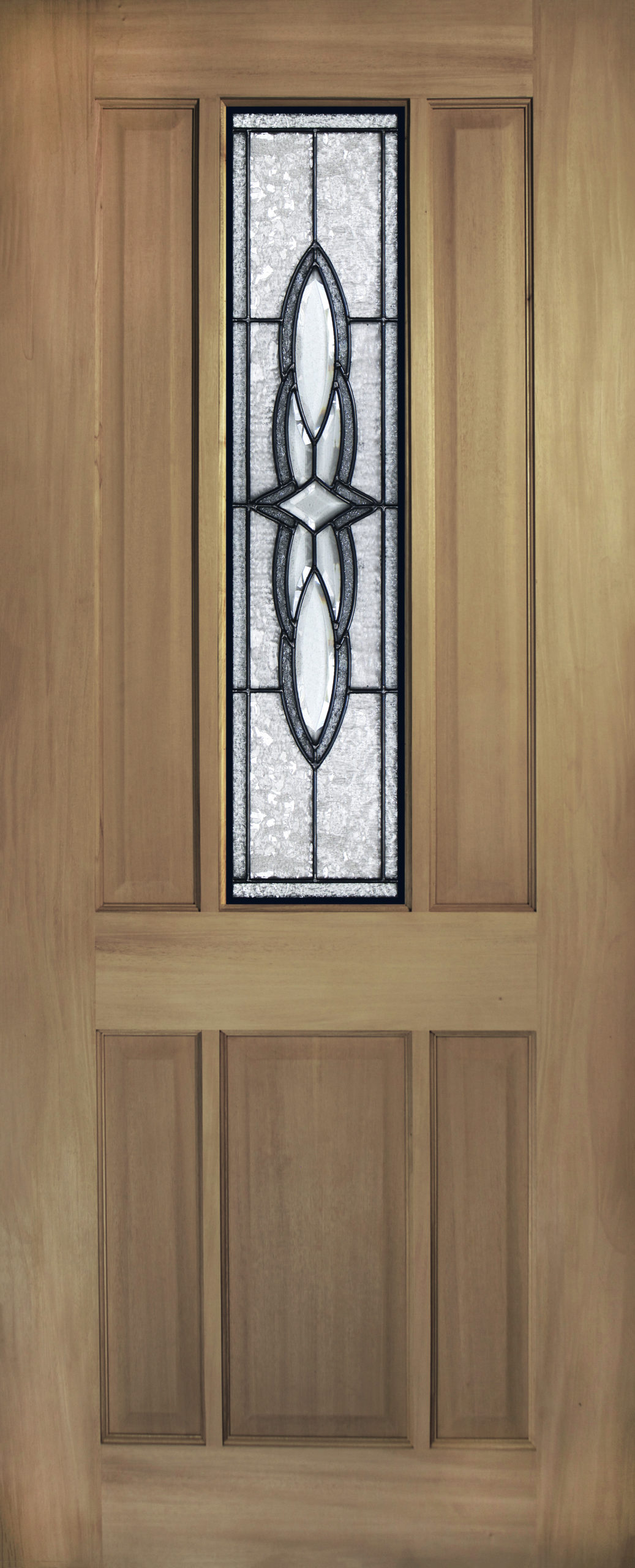 Mansfield solid timber door with Flame leadlight