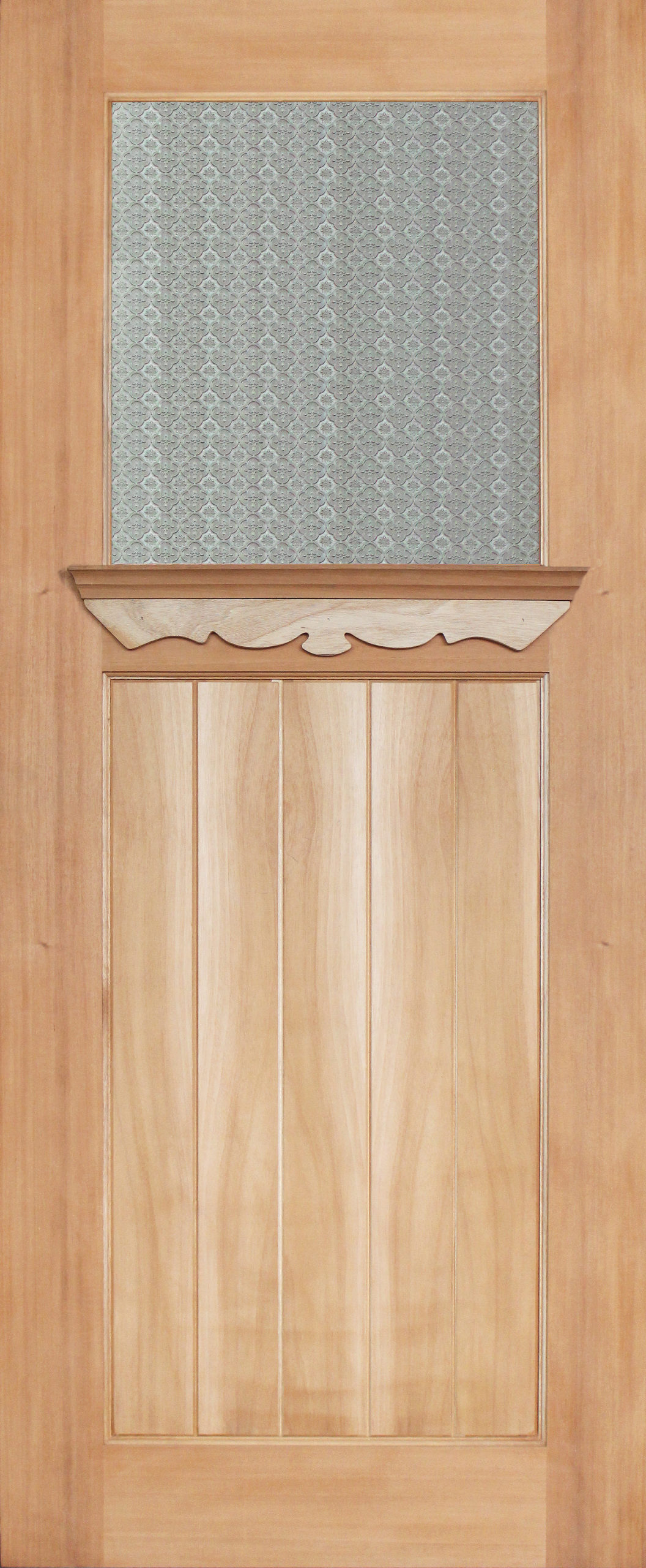 Shiplap solid timber door with Orient textured glass