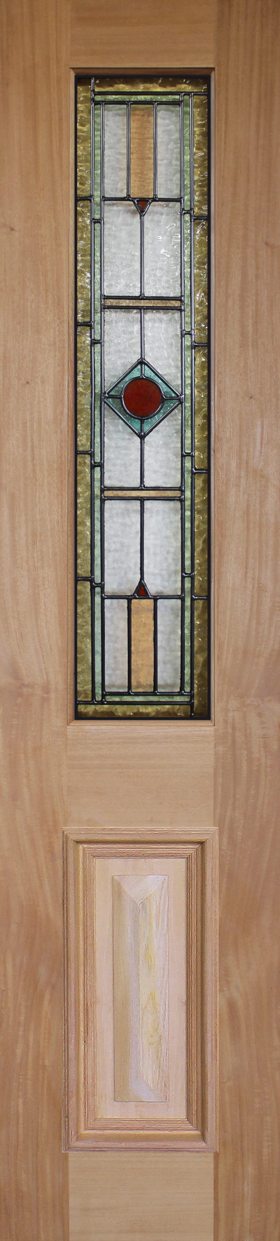 Victorian cricket bat & bollection mould sidelite with Victorian leadlight